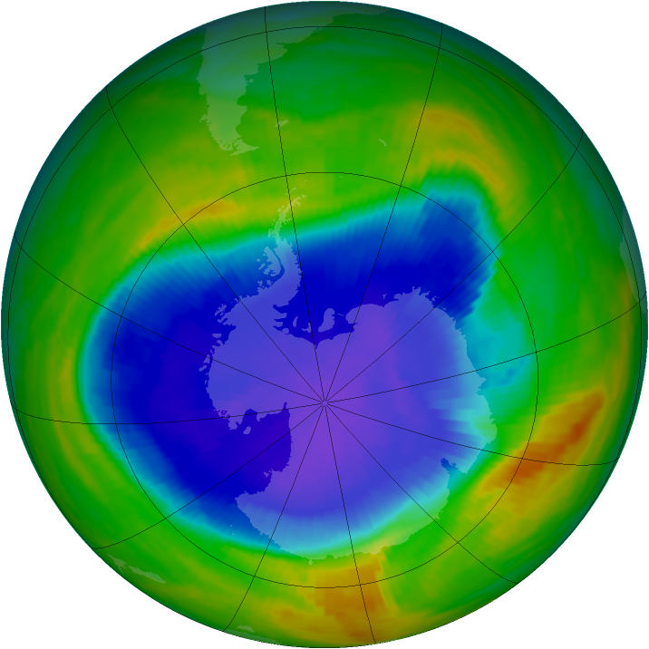 Antarctic ozone map for 18 October 1990